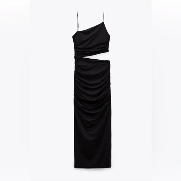 Zara Black Asymmetric Midi Dress - Picture 1 of 9
